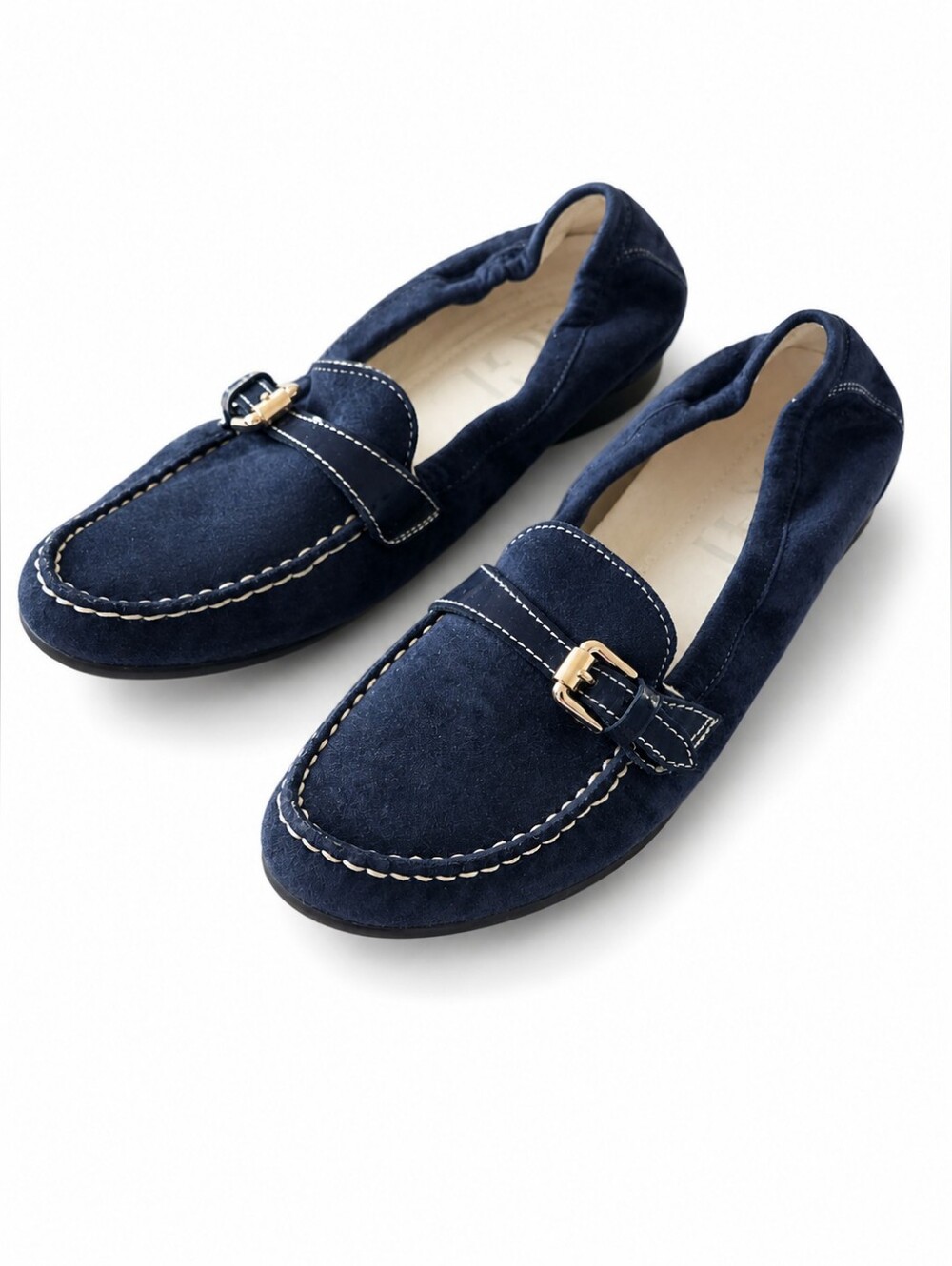 AGL Navy Suede Buckle Moccasins